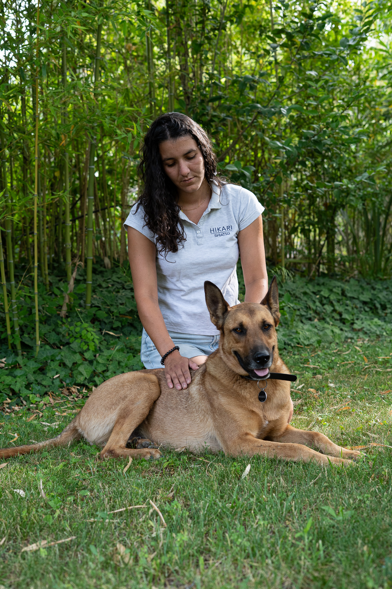 Seance Shiatsu femme pratiquante chien 
